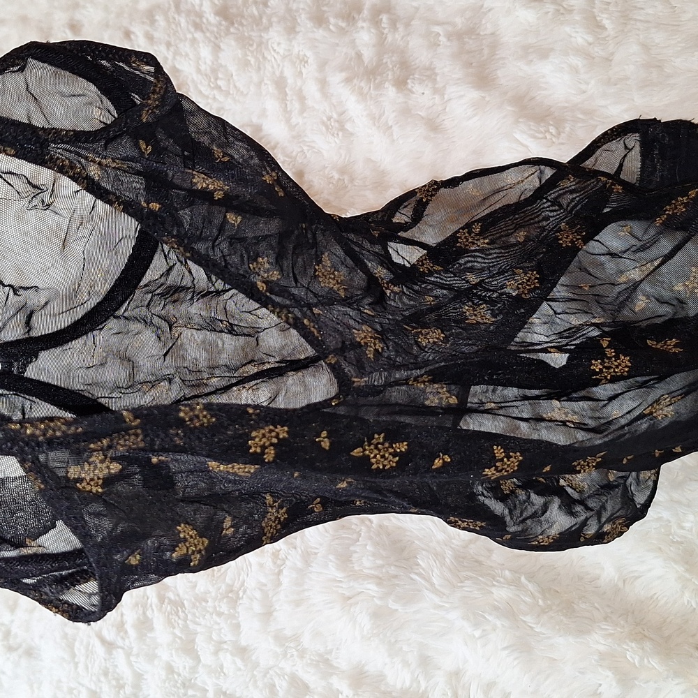 Sexy Mesh Black & Tan Floral Body Suite Unknown Brand XS - Picture 6 of 10
